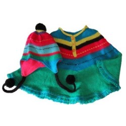 Poncho petit lutin triangle avec bonnet fourré polaire