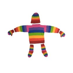 Ensemble bébé arc-en-ciel (pull,bonnet,gants et chaussettes)
