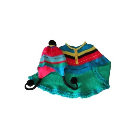 Poncho petit lutin triangle avec bonnet fourré polaire